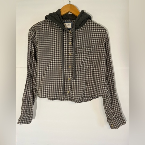 American Eagle Cropped Flannel Woman’s Size XS Oversized Hoodie - Picture 4 of 13
